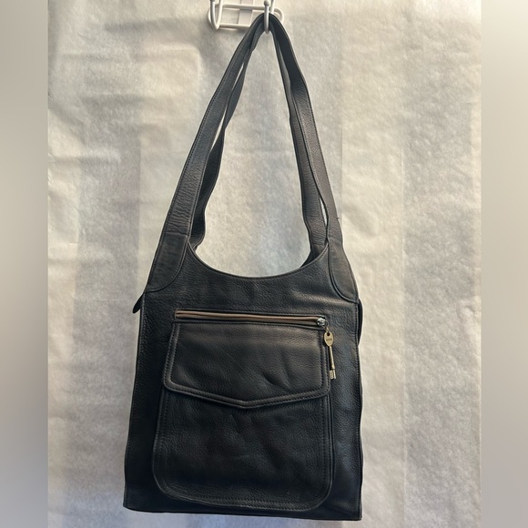 Fossil Vintage black pebbled leather bag saddle satchel classic key purse.    S - Picture 1 of 16